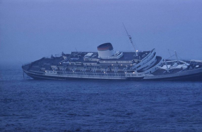 Image result for andrea doria begins to sink after collision in north atlantic